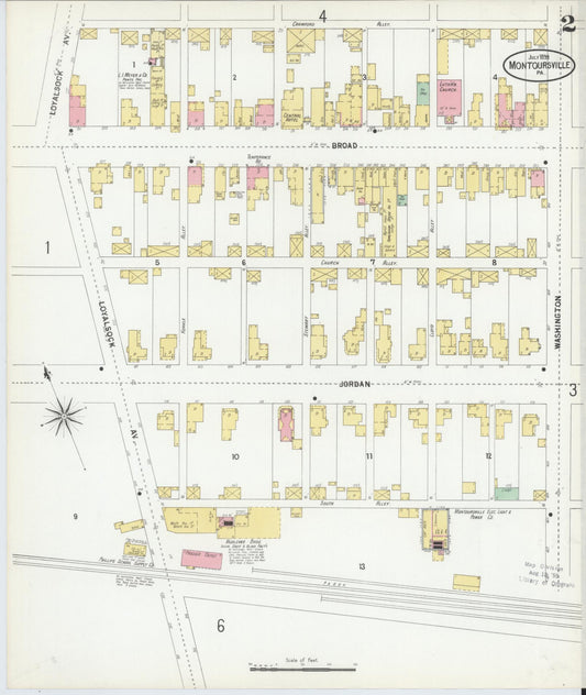 Sanborn Fire Insurance Map from Montoursville, Lycoming County, Pennsylvania (1899), Sheet #0002 - Historic Sanborn Fire Insurance Map Print, vintage old map wall art, antique decor, genealogy gift, Pennsylvania Pennsylvania map