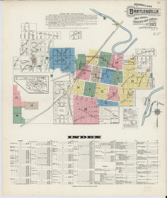 Sanborn Fire Insurance Map from Bartlesville, Washington County, Oklahoma (1915), Sheet #0001 - Historic Sanborn Fire Insurance Map Print, vintage old map wall art, antique decor, genealogy gift, Oklahoma Oklahoma map