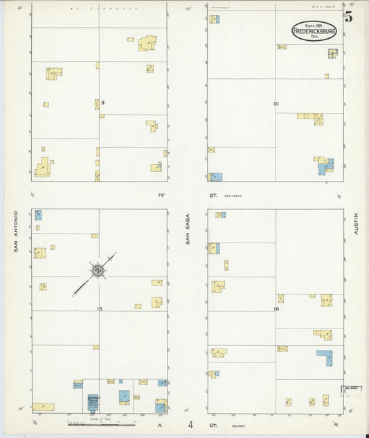 Sanborn Fire Insurance Map from Fredericksburg, Gillespie County, Texas (1915), Sheet #0005 - Historic Sanborn Fire Insurance Map Print, vintage old map wall art, antique decor, genealogy gift, Texas Texas map