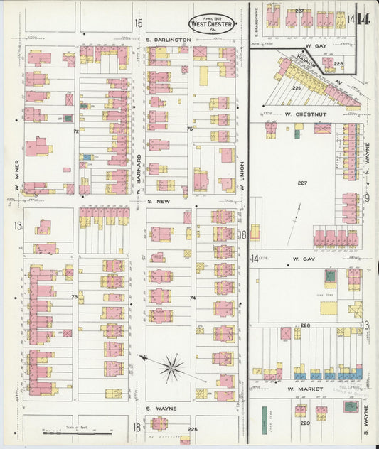 Sanborn Fire Insurance Map from West Chester, Chester County, Pennsylvania (1909), Sheet #0014 - Historic Sanborn Fire Insurance Map Print, vintage old map wall art, antique decor, genealogy gift, Pennsylvania Pennsylvania map