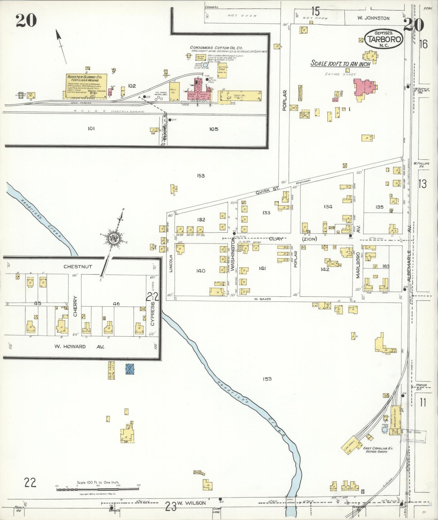 Sanborn Fire Insurance Map from Tarboro, Edgecombe County, North Carolina (1923), Sheet #0020 - Complete Map Set gallery image, historic Sanborn map, vintage wall art, North Carolina North Carolina