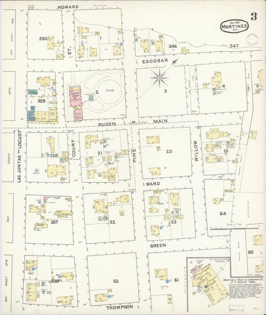 Sanborn Fire Insurance Map from Martinez, Contra Costa County, California (1891), Sheet #0003 - Historic Sanborn Fire Insurance Map Print, vintage old map wall art, antique decor, genealogy gift, California California map