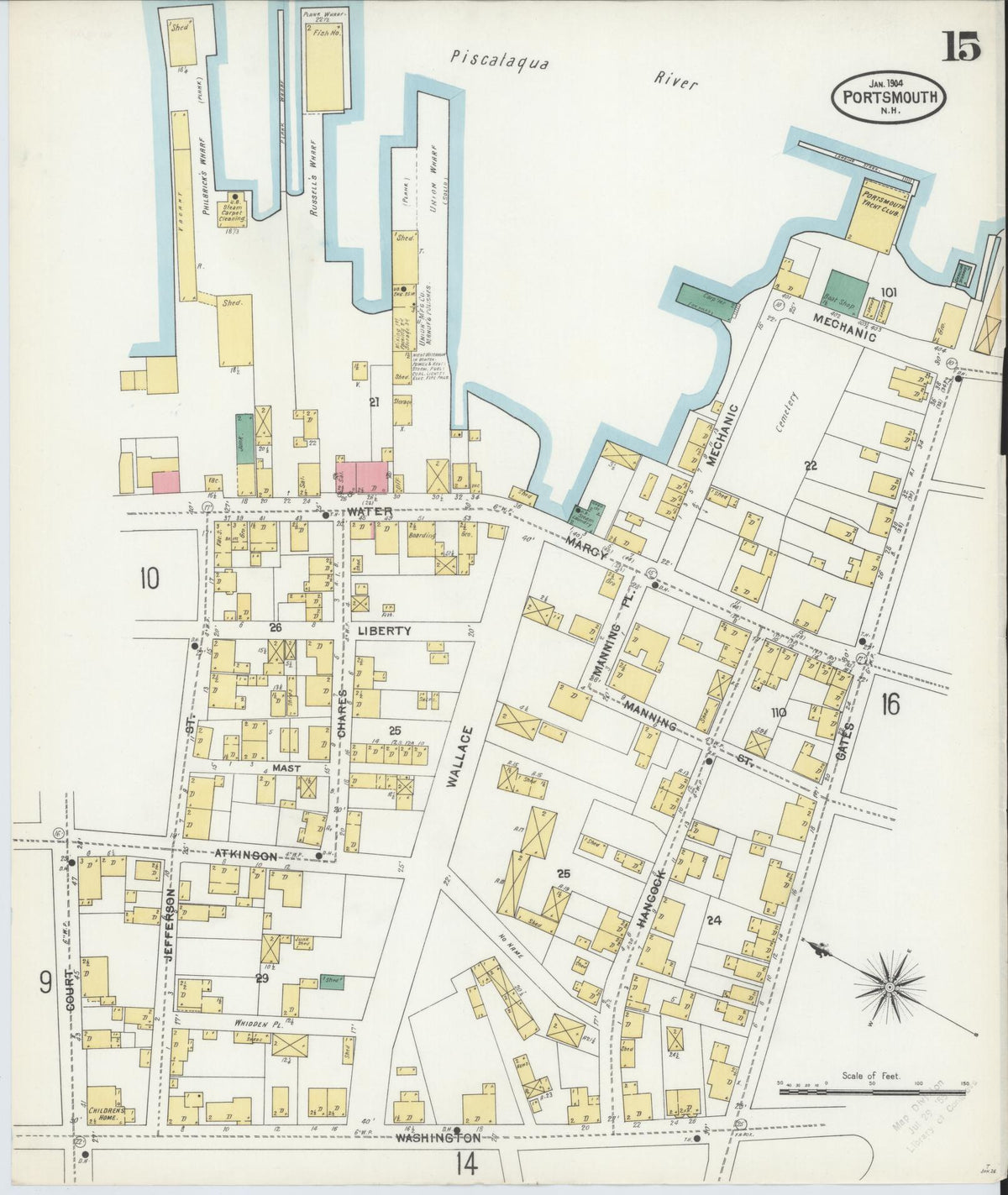 Sanborn Fire Insurance Map from Portsmouth, Rockingham County, New Hampshire (1904), Sheet #0015 - Complete Map Set gallery image, historic Sanborn map, vintage wall art, New Hampshire New Hampshire