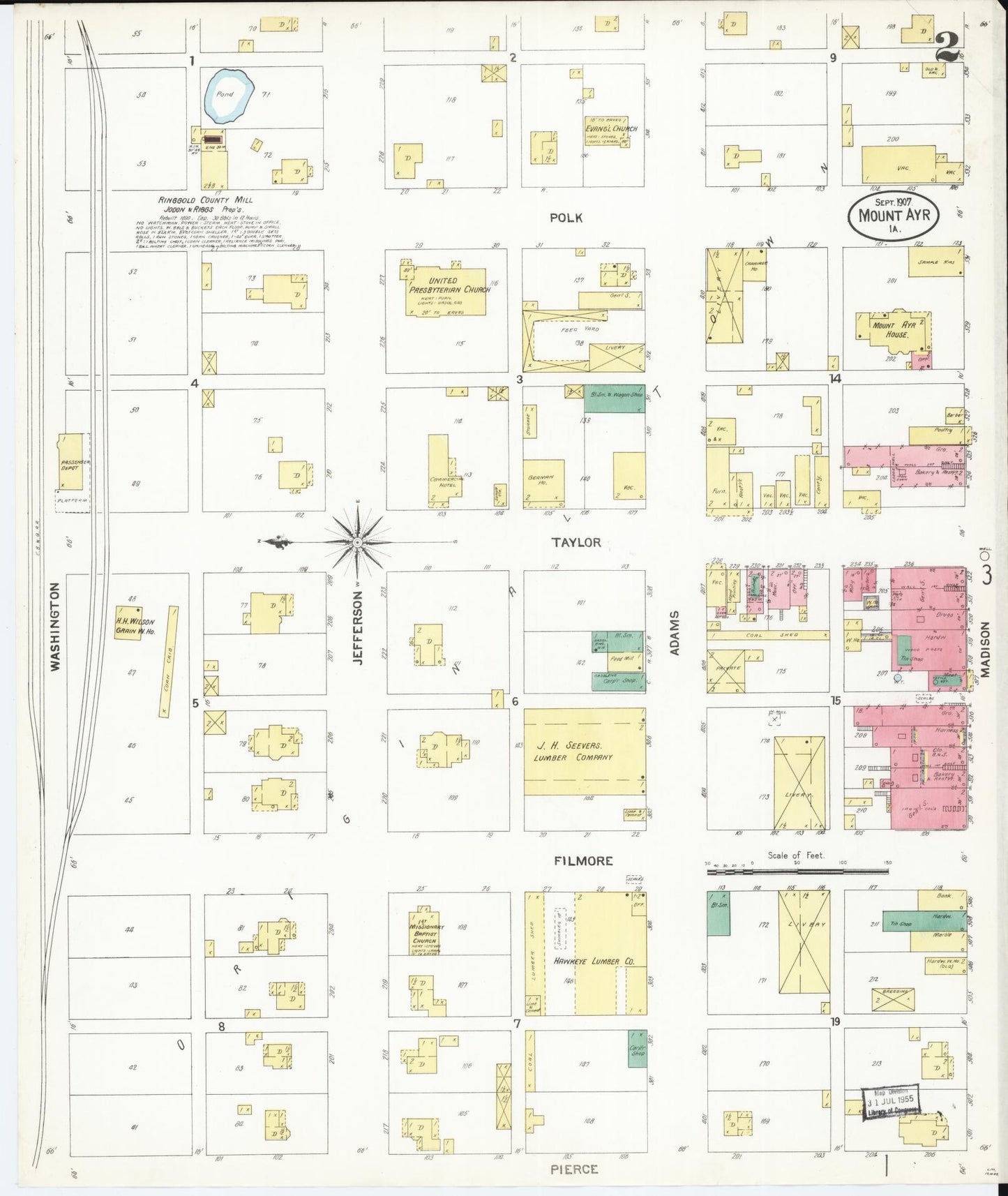Sanborn Fire Insurance Map from Mount Ayr, Ringgold County, Iowa (1907), Sheet #0002 - Historic Sanborn Fire Insurance Map Print