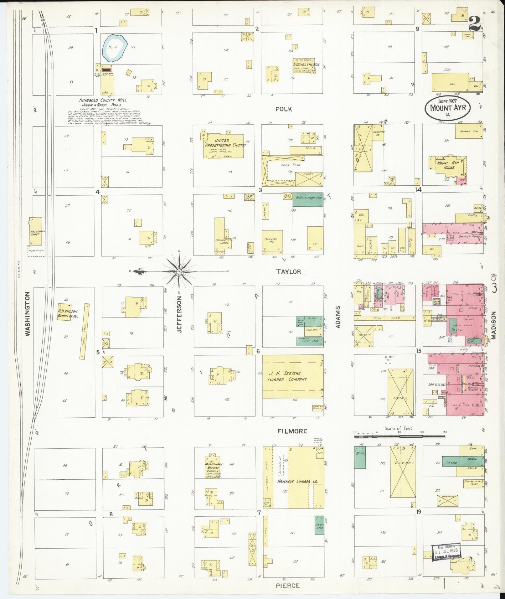 Sanborn Fire Insurance Map from Mount Ayr, Ringgold County, Iowa (1907), Sheet #0002 - Historic Sanborn Fire Insurance Map Print
