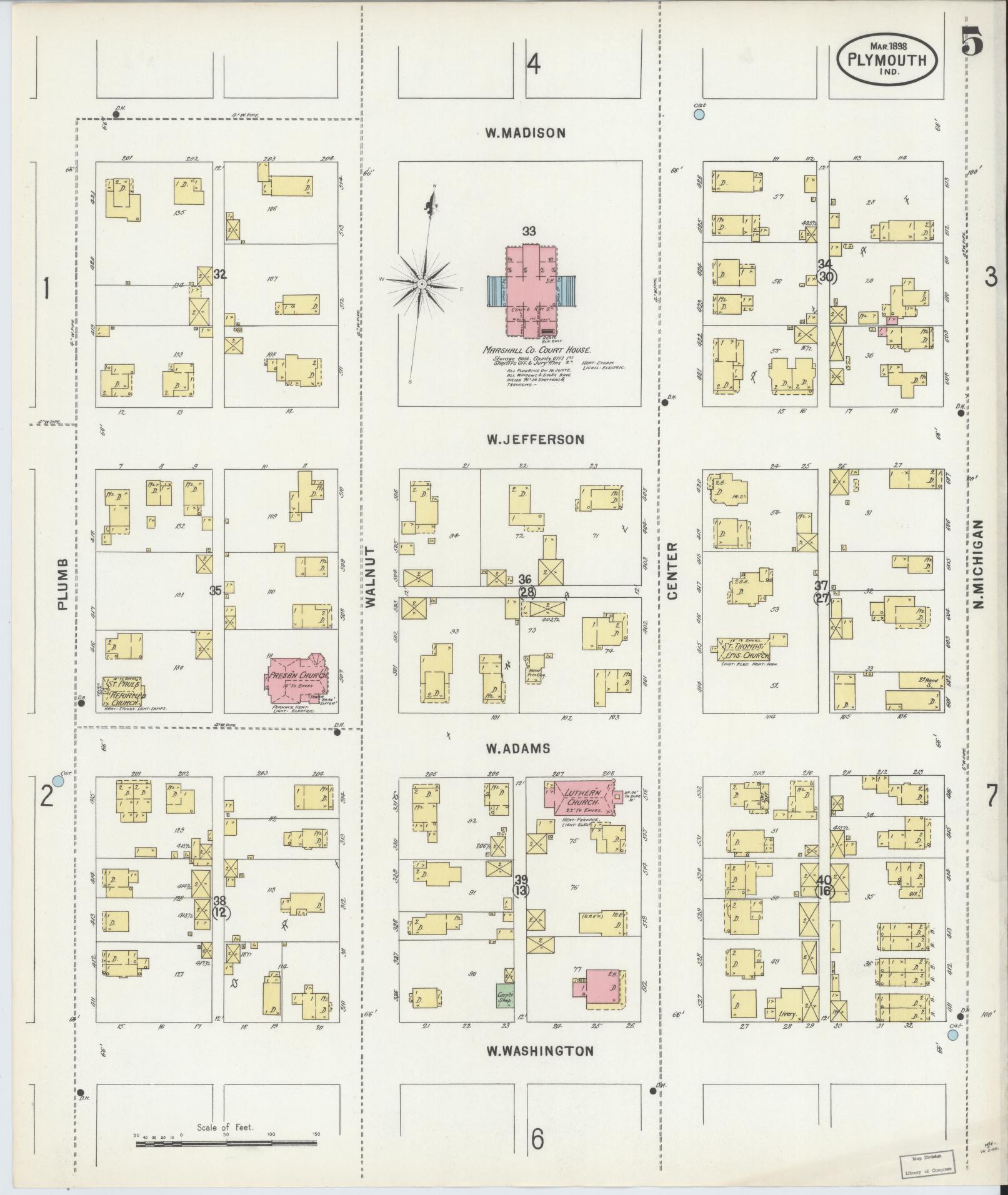 Sanborn Fire Insurance Map from Plymouth, Marhshall County, Indiana (1898), Sheet #0005 - Complete Map Set gallery image, historic Sanborn map, vintage wall art, Indiana Indiana