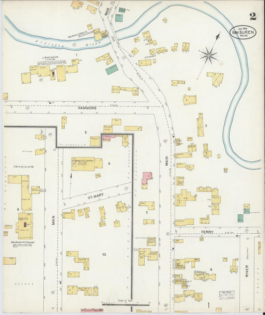 Sanborn Fire Insurance Map from Van Buren, Aroostook County, Maine (1904), Sheet #0002 - Historic Sanborn Fire Insurance Map Print, vintage old map wall art, antique decor, genealogy gift, Maine Maine map