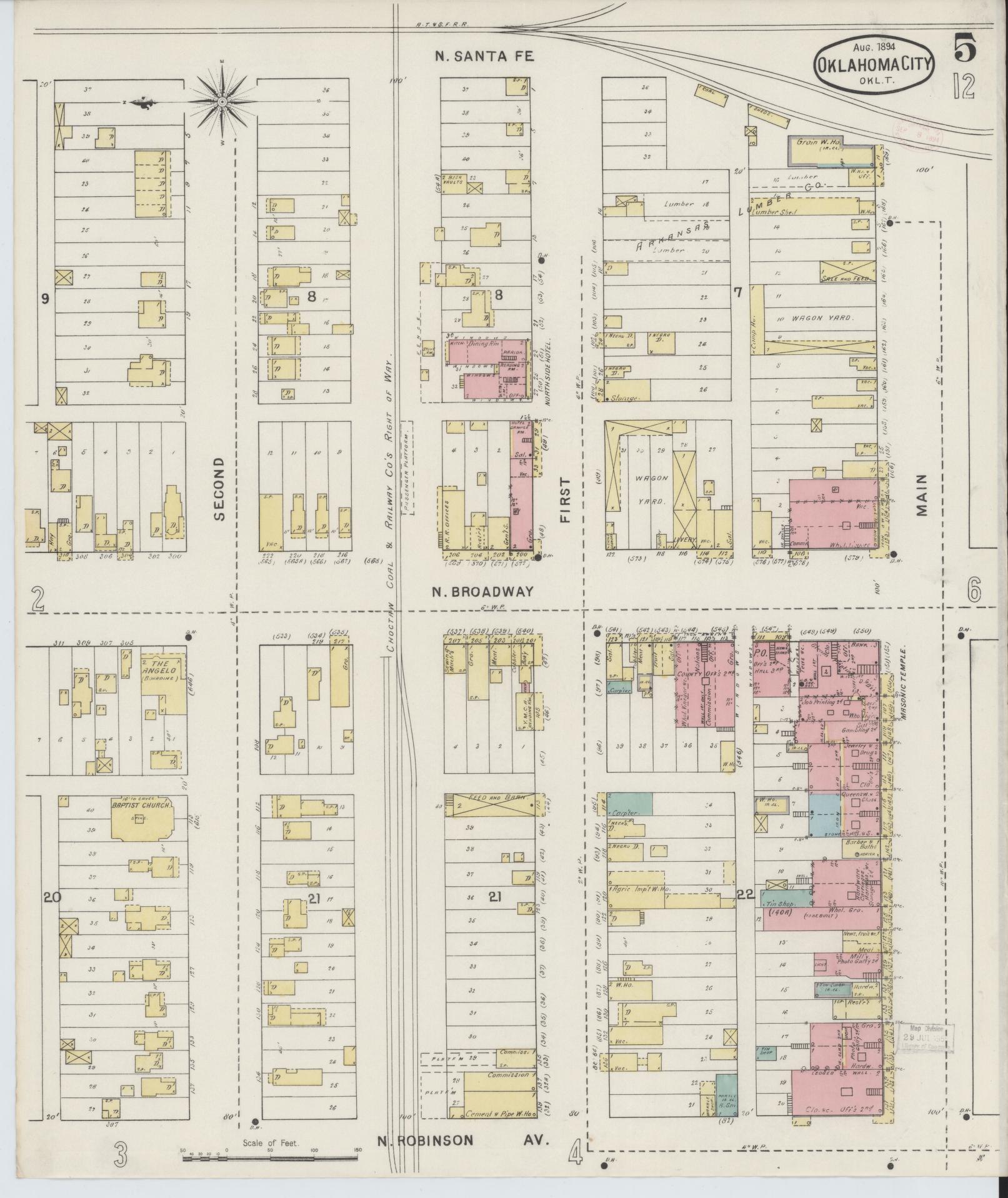 Sanborn Fire Insurance Map from Oklahoma City, Oklahoma County, Oklahoma (1894), Sheet #0005 - Complete Map Set gallery image, historic Sanborn map, vintage wall art, Oklahoma City Oklahoma