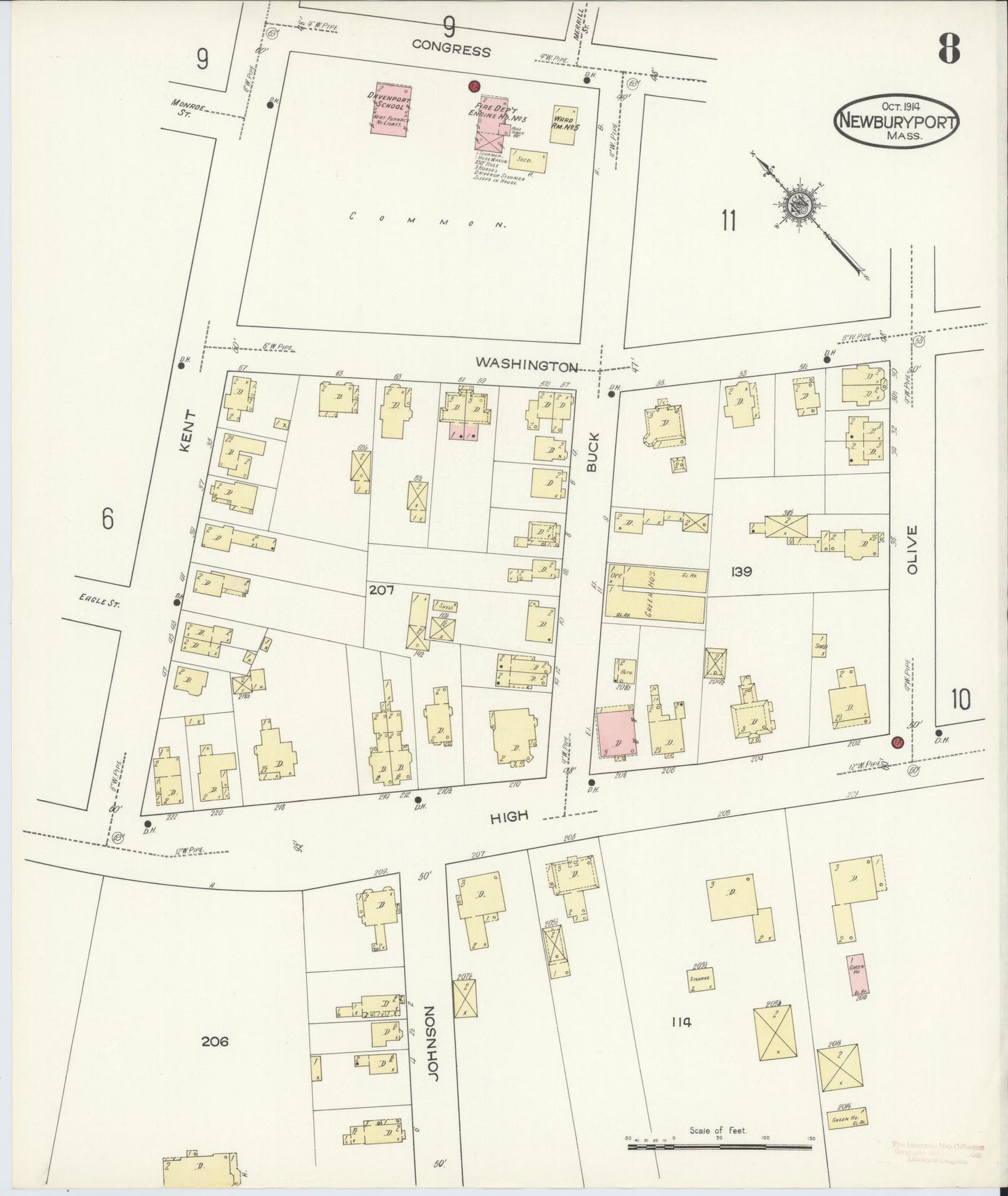 Sanborn Fire Insurance Map from Newburyport, Essex County, Massachusetts (1914), Sheet #0008 - Historic Sanborn Fire Insurance Map Print, vintage old map wall art, antique decor, genealogy gift, Massachusetts Massachusetts map