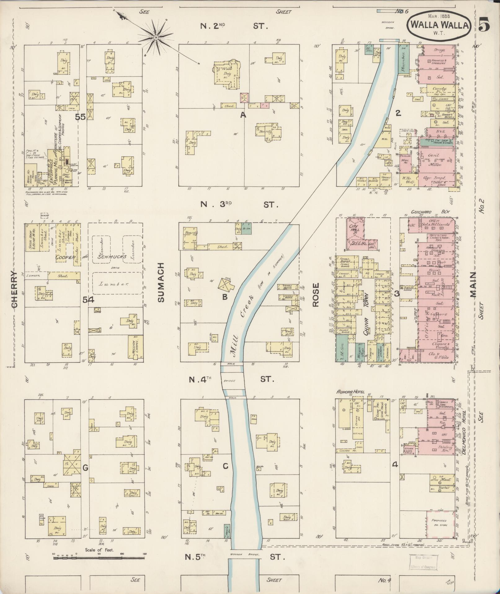 Sanborn Fire Insurance Map from Walla Walla, Walla Walla County, Washington (1888), Sheet #0005 - Complete Map Set gallery image, historic Sanborn map, vintage wall art, Washington Washington