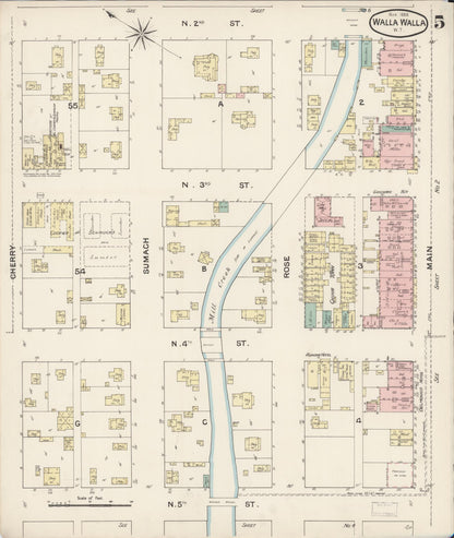 Sanborn Fire Insurance Map from Walla Walla, Walla Walla County, Washington (1888), Sheet #0005 - Complete Map Set gallery image, historic Sanborn map, vintage wall art, Washington Washington