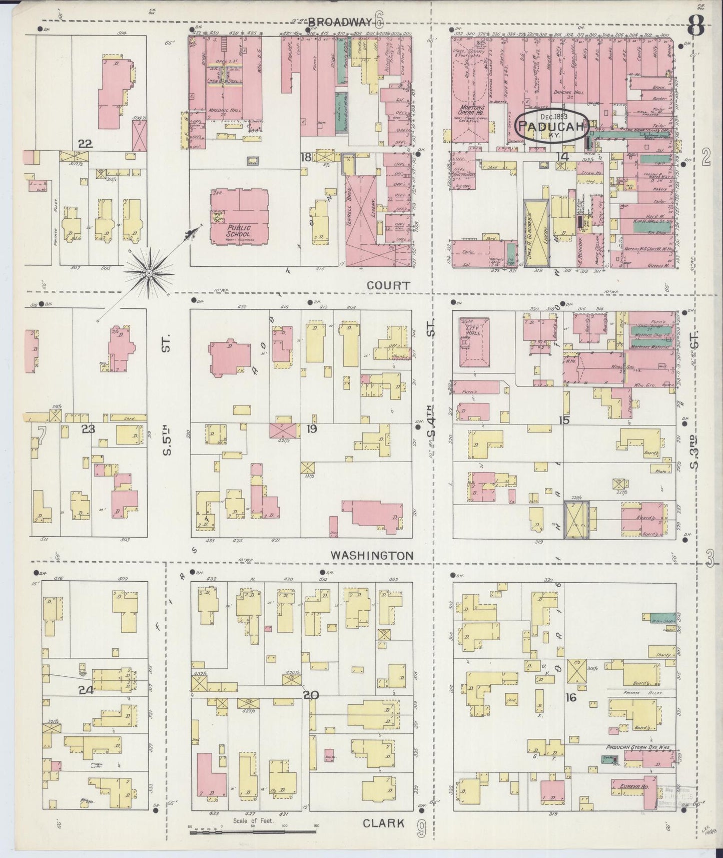 Sanborn Fire Insurance Map from Paducah, Mccraken County, Kentucky (1893), Sheet #0008 - Complete Map Set gallery image, historic Sanborn map, vintage wall art, Kentucky Kentucky