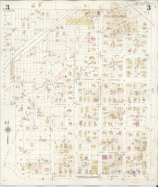 Sanborn Fire Insurance Map from Petersburg, Menard County, Illinois (1943), Sheet #0003 - Historic Sanborn Fire Insurance Map Print, vintage old map wall art, antique decor, genealogy gift, Illinois Illinois map