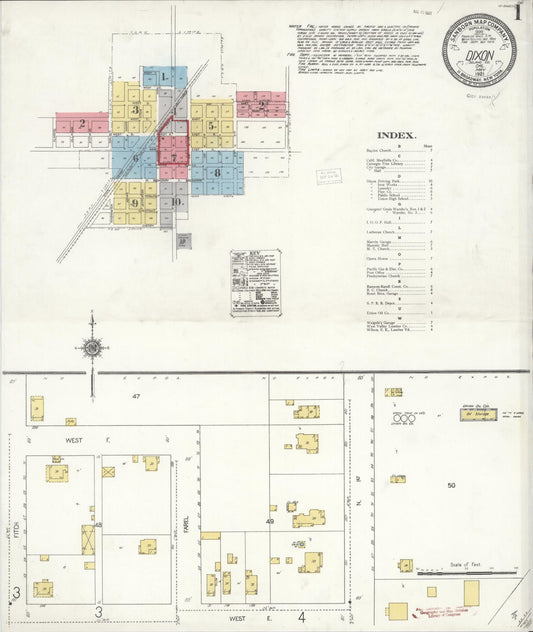 Sanborn Fire Insurance Map from Dixon, Solano County, California (1921), Sheet #0001 - Complete Map Set gallery image, historic Sanborn map, vintage wall art, California California