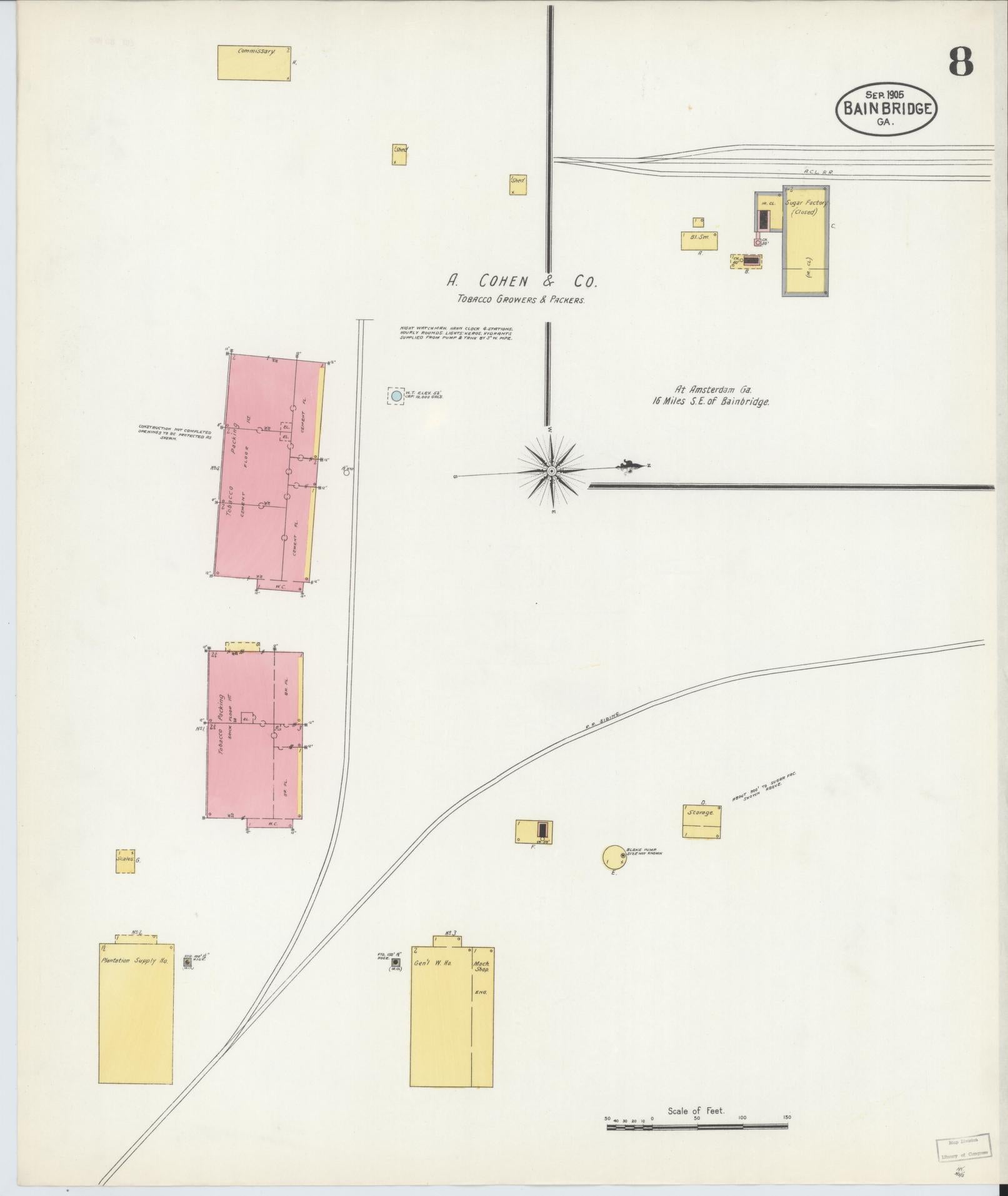 Sanborn Fire Insurance Map from Bainbridge, Decatur County, Georgia (1905), Sheet #0008 - Historic Sanborn Fire Insurance Map Print, vintage old map wall art, antique decor, genealogy gift, Georgia Georgia map