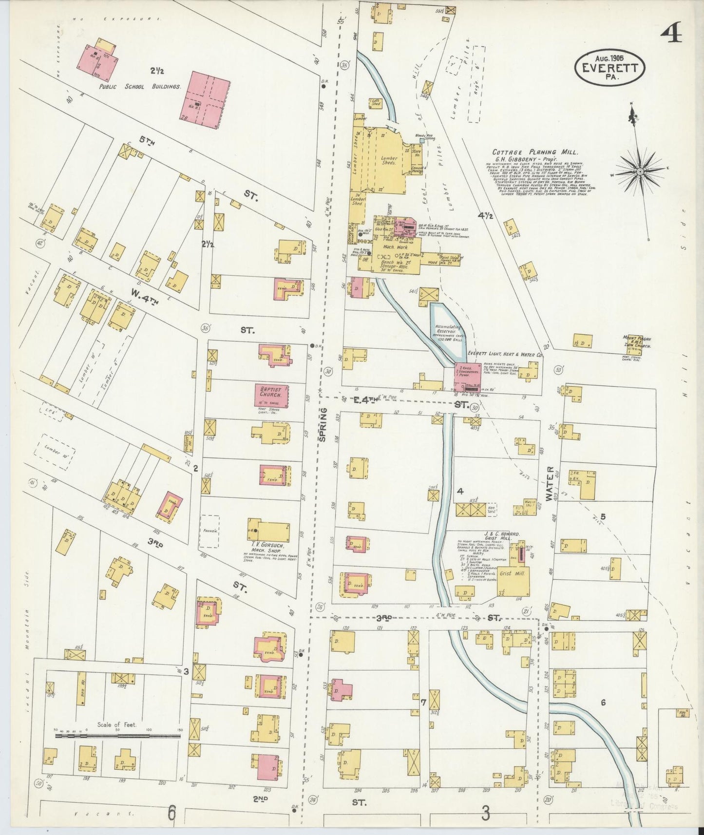 Sanborn Fire Insurance Map from Everett, Bedford County, Pennsylvania (1905), Sheet #0004 - Historic Sanborn Fire Insurance Map Print, vintage old map wall art, antique decor, genealogy gift, Pennsylvania Pennsylvania map