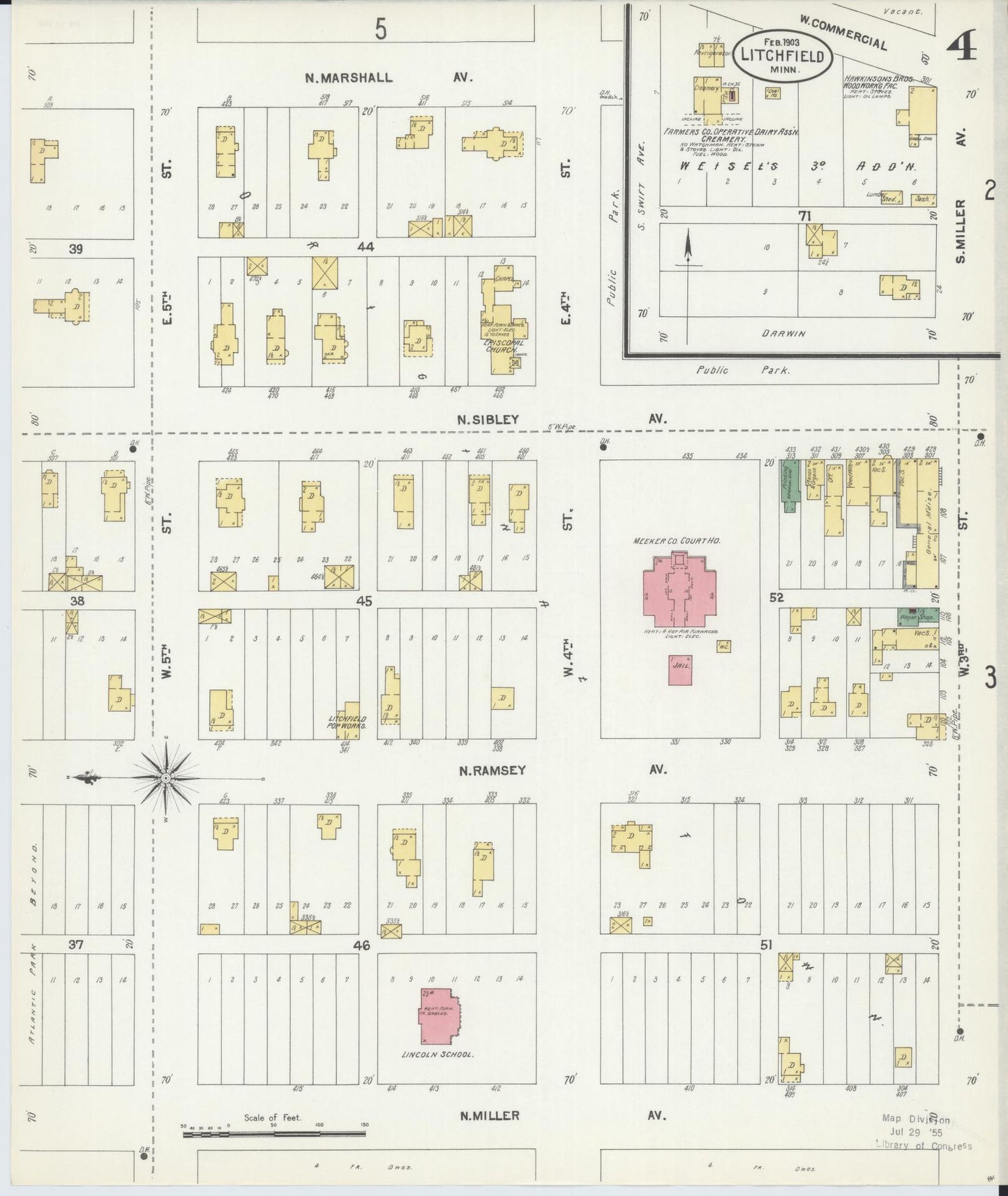 Sanborn Fire Insurance Map from Litchfield, Meeker County, Minnesota (1903), Sheet #0004 - Historic Sanborn Fire Insurance Map Print, vintage old map wall art, antique decor, genealogy gift, Minnesota Minnesota map
