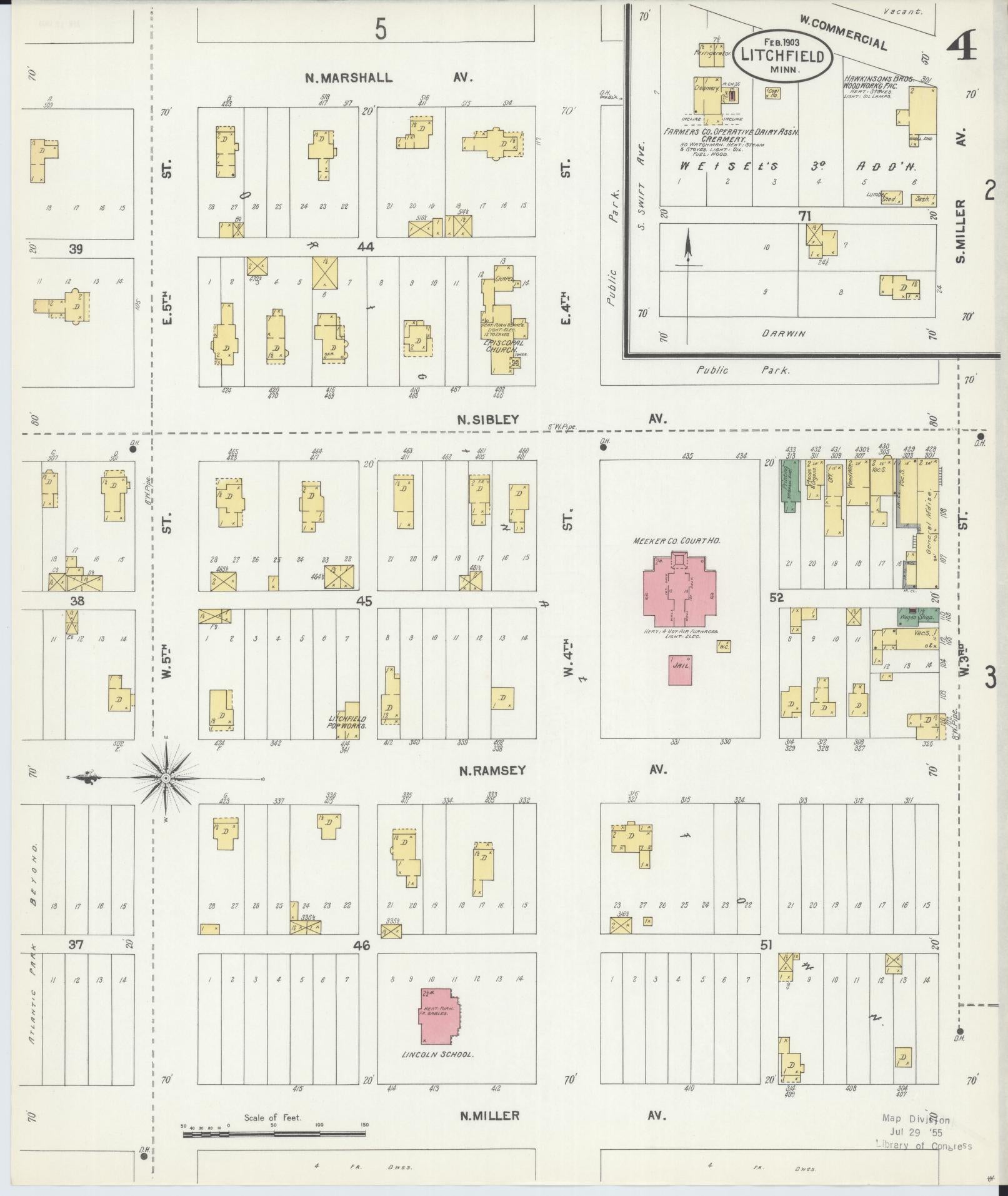 Sanborn Fire Insurance Map from Litchfield, Meeker County, Minnesota (1903), Sheet #0004 - Historic Sanborn Fire Insurance Map Print, vintage old map wall art, antique decor, genealogy gift, Minnesota Minnesota map