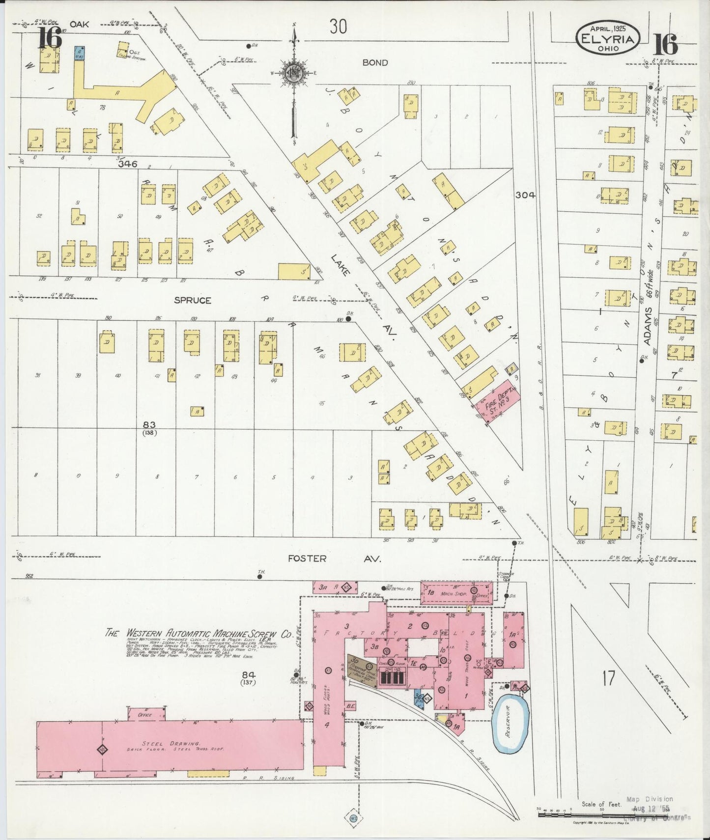 Sanborn Fire Insurance Map from Elyria, Lorain County, Ohio (1925), Sheet #0016 - Historic Sanborn Fire Insurance Map Print, vintage old map wall art, antique decor, genealogy gift, Ohio Ohio map