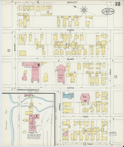 Sanborn Fire Insurance Map from Lewiston, Androscoggin County, Maine (1897), Sheet #0012 - Complete Map Set gallery image, historic Sanborn map, vintage wall art, Maine Maine
