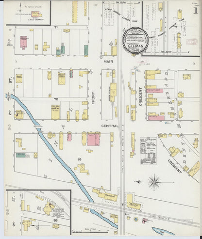Sanborn Fire Insurance Map from Gilman, Iroquois County, Illinois (1892), Sheet #0001 - Historic Sanborn Fire Insurance Map Print, vintage old map wall art, antique decor, genealogy gift, Illinois Illinois map