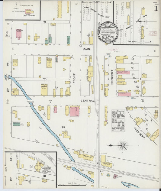 Sanborn Fire Insurance Map from Gilman, Iroquois County, Illinois (1892), Sheet #0001 - Historic Sanborn Fire Insurance Map Print, vintage old map wall art, antique decor, genealogy gift, Illinois Illinois map