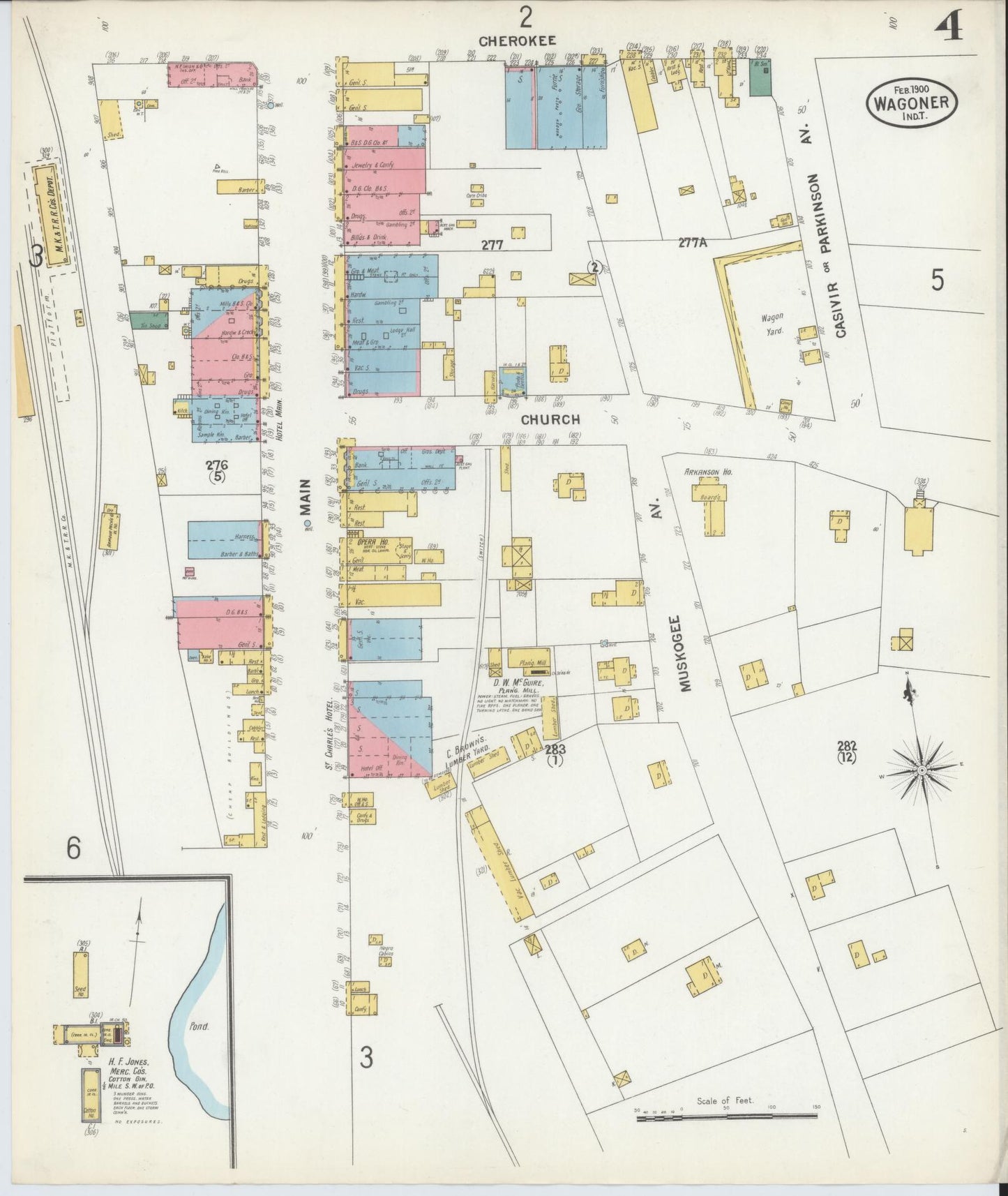 Sanborn Fire Insurance Map from Wagoner, Wagoner County, Oklahoma (1900), Sheet #0004 - Historic Sanborn Fire Insurance Map Print, vintage old map wall art, antique decor, genealogy gift, Oklahoma Oklahoma map