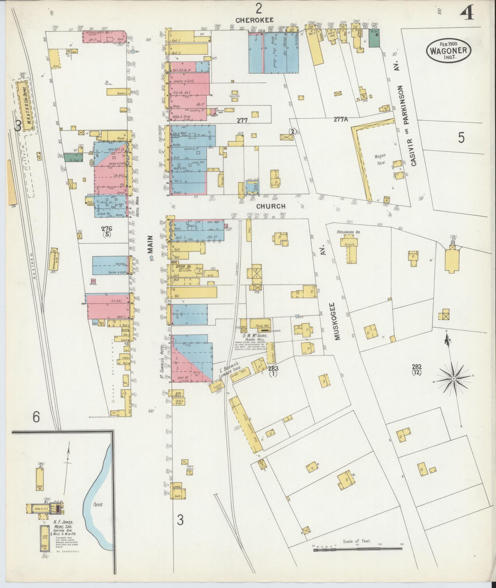 Sanborn Fire Insurance Map from Wagoner, Wagoner County, Oklahoma (1900), Sheet #0004 - Historic Sanborn Fire Insurance Map Print, vintage old map wall art, antique decor, genealogy gift, Oklahoma Oklahoma map