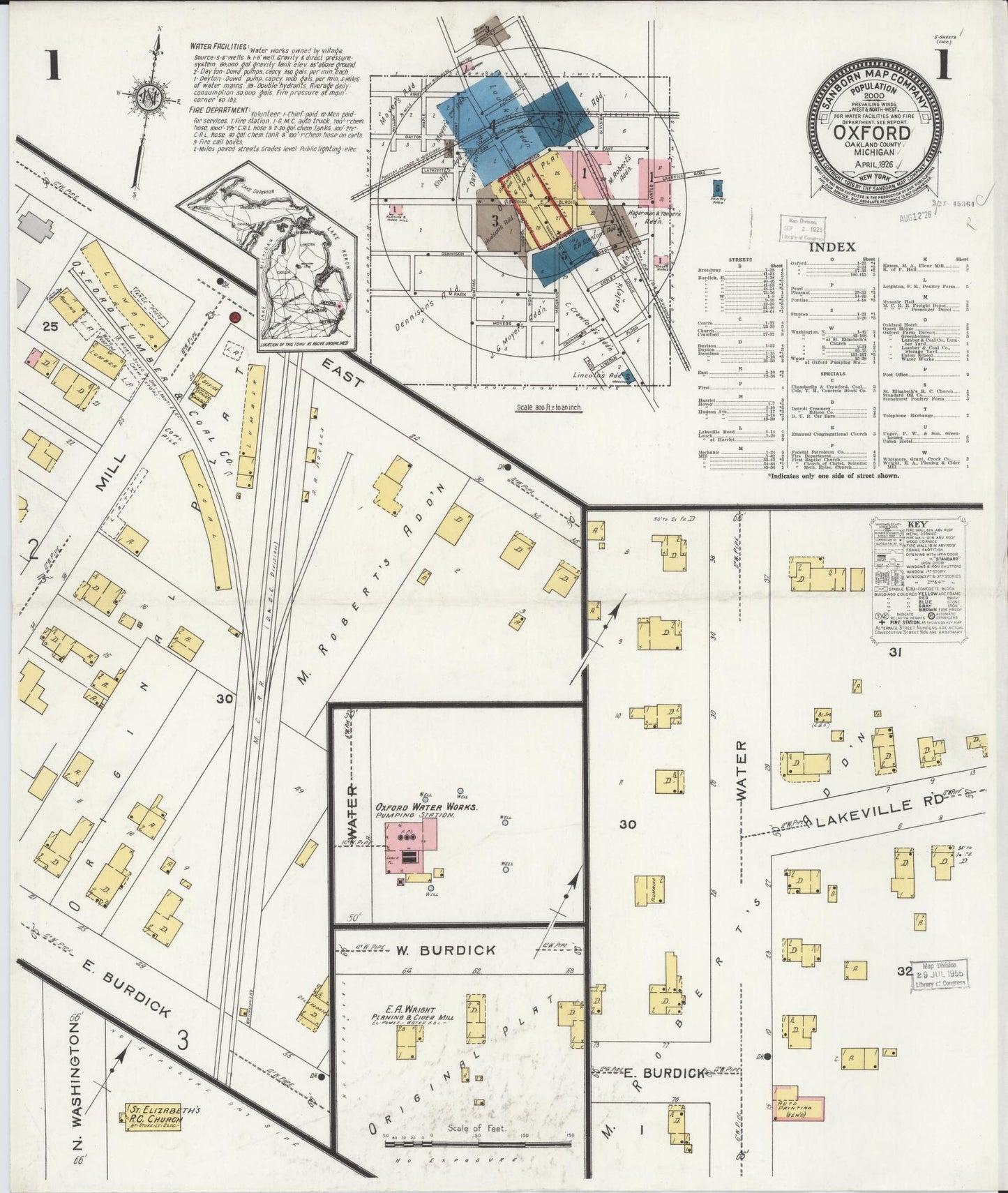 Sanborn Fire Insurance Map from Oxford, Oakland County, Michigan (1926), Sheet #0001 - Complete Map Set gallery image, historic Sanborn map, vintage wall art, Michigan Michigan