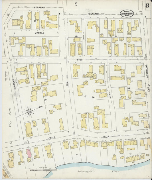 Sanborn Fire Insurance Map from Auburn, Androscoggin County, Maine (1897), Sheet #0008 - Historic Sanborn Fire Insurance Map Print, vintage old map wall art, antique decor, genealogy gift, Maine Maine map