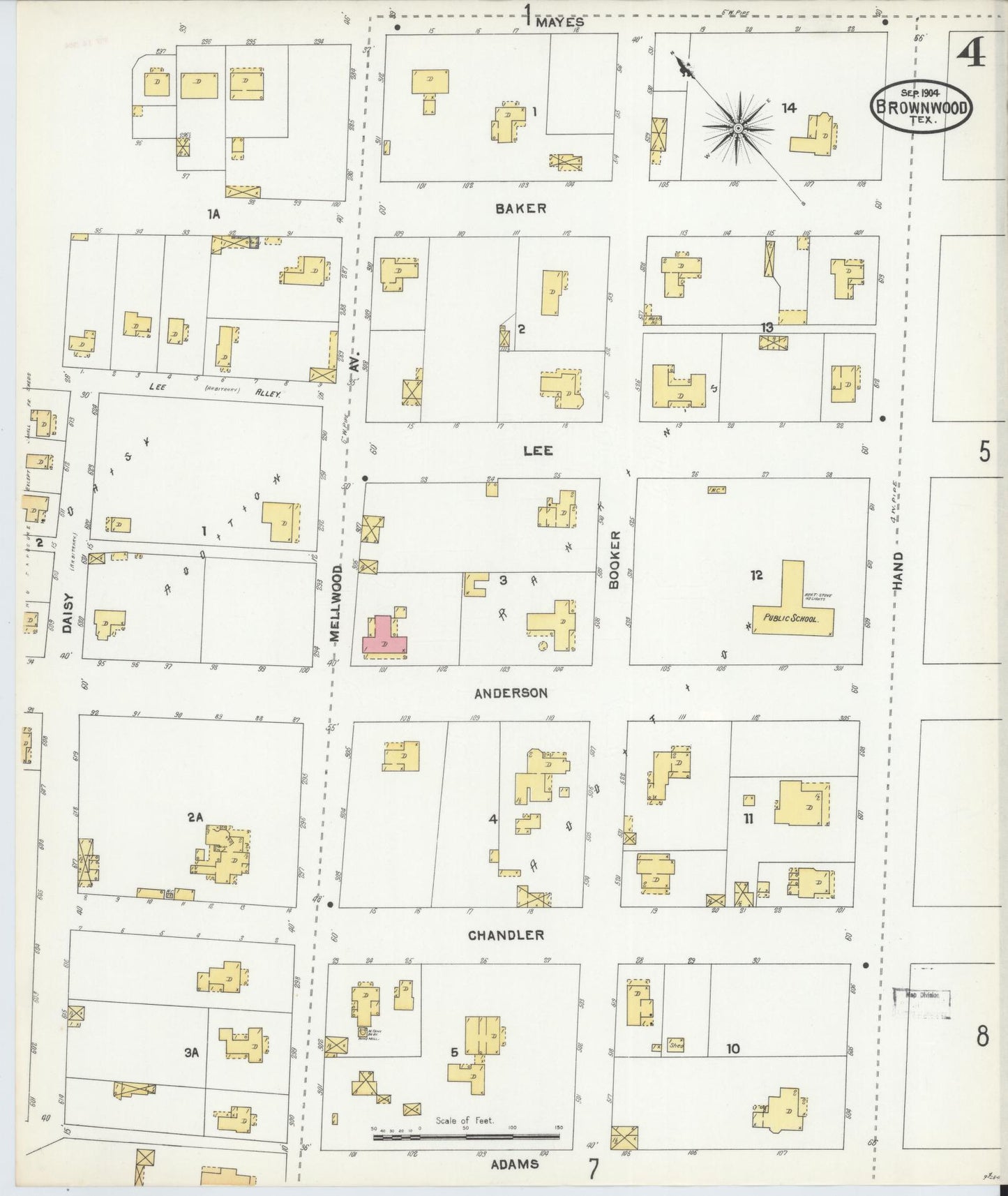 Sanborn Fire Insurance Map from Brownwood, Brown County, Texas (1904), Sheet #0004 - Historic Sanborn Fire Insurance Map Print, vintage old map wall art, antique decor, genealogy gift, Texas Texas map