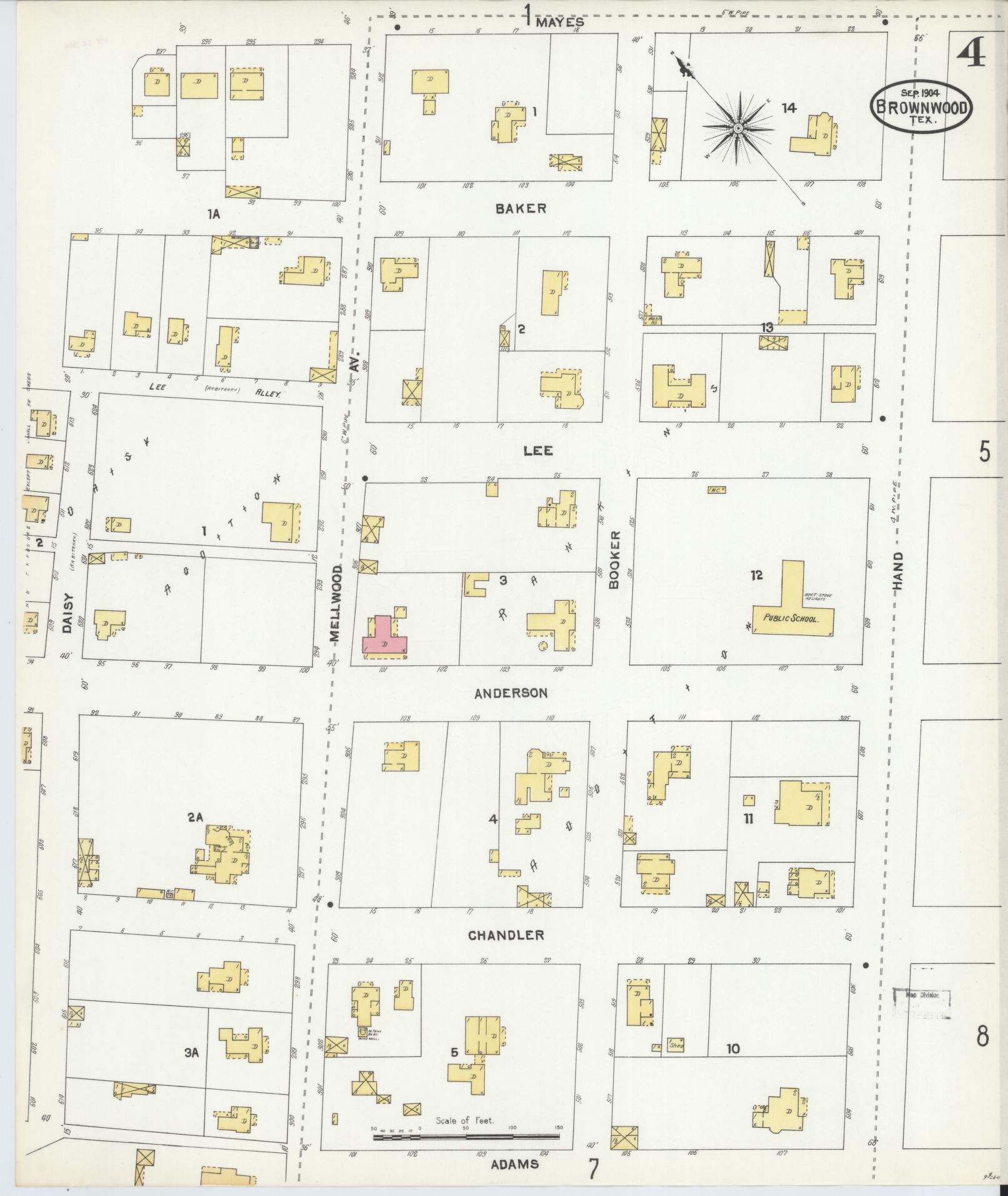 Sanborn Fire Insurance Map from Brownwood, Brown County, Texas (1904), Sheet #0004 - Historic Sanborn Fire Insurance Map Print, vintage old map wall art, antique decor, genealogy gift, Texas Texas map