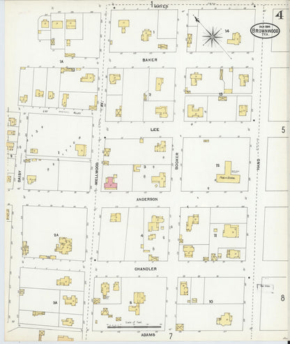 Sanborn Fire Insurance Map from Brownwood, Brown County, Texas (1904), Sheet #0004 - Historic Sanborn Fire Insurance Map Print, vintage old map wall art, antique decor, genealogy gift, Texas Texas map