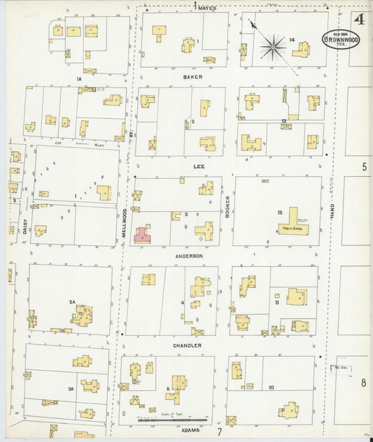 Sanborn Fire Insurance Map from Brownwood, Brown County, Texas (1904), Sheet #0004 - Historic Sanborn Fire Insurance Map Print, vintage old map wall art, antique decor, genealogy gift, Texas Texas map