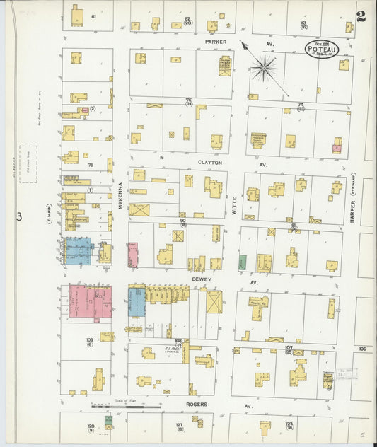 Sanborn Fire Insurance Map from Poteau, Le Flore County, Oklahoma (1904), Sheet #0002 - Historic Sanborn Fire Insurance Map Print, vintage old map wall art, antique decor, genealogy gift, Oklahoma Oklahoma map
