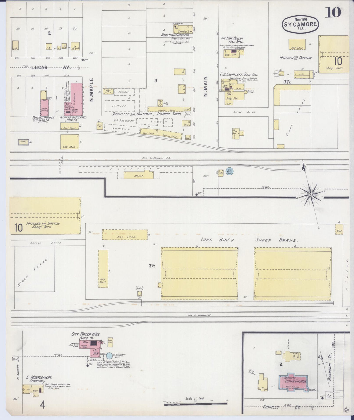 Sanborn Fire Insurance Map from Sycamore, De Kalb County, Illinois (1896), Sheet #0010 - Complete Map Set gallery image, historic Sanborn map, vintage wall art, Illinois Illinois