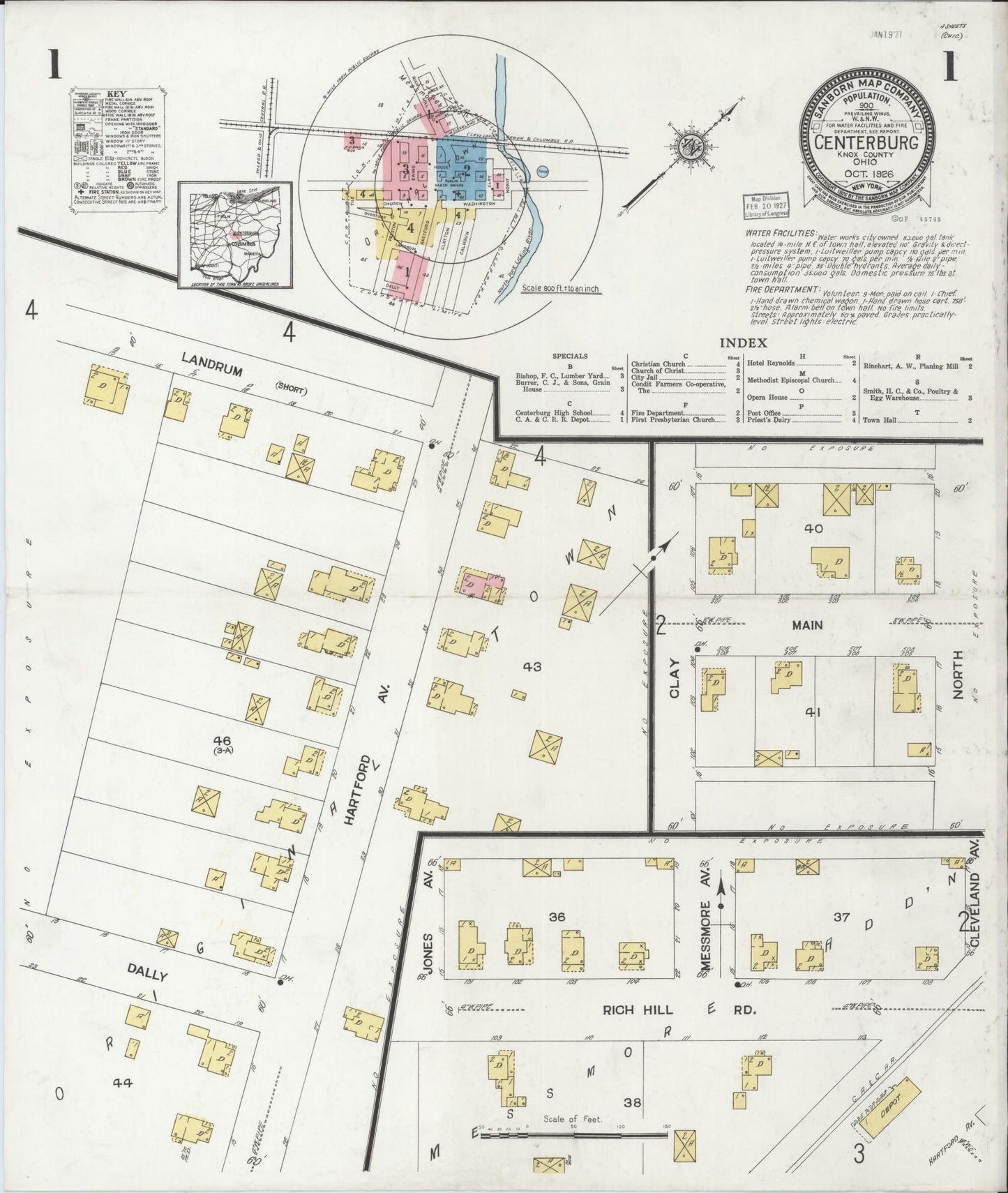 Sanborn Fire Insurance Map from Centerburg, Knox County, Ohio (1926), Sheet #0001 - Historic Sanborn Fire Insurance Map Print, vintage old map wall art, antique decor, genealogy gift, Ohio Ohio map