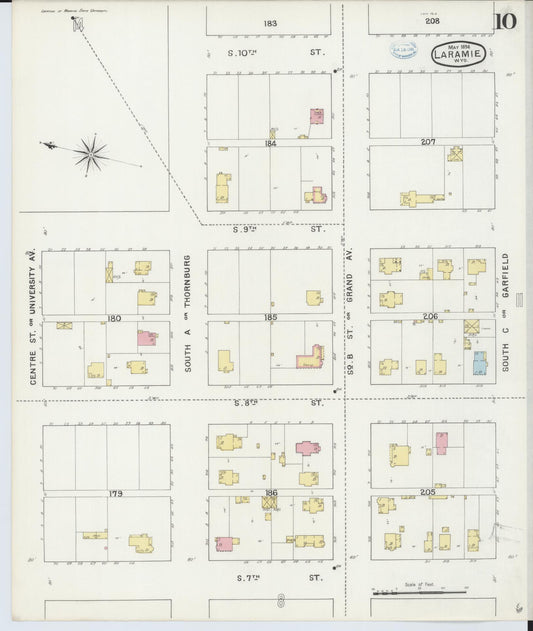 Sanborn Fire Insurance Map from Laramie, Albany County, Wyoming (1894), Sheet #0010 - Historic Sanborn Fire Insurance Map Print, vintage old map wall art, antique decor, genealogy gift, Wyoming Wyoming map