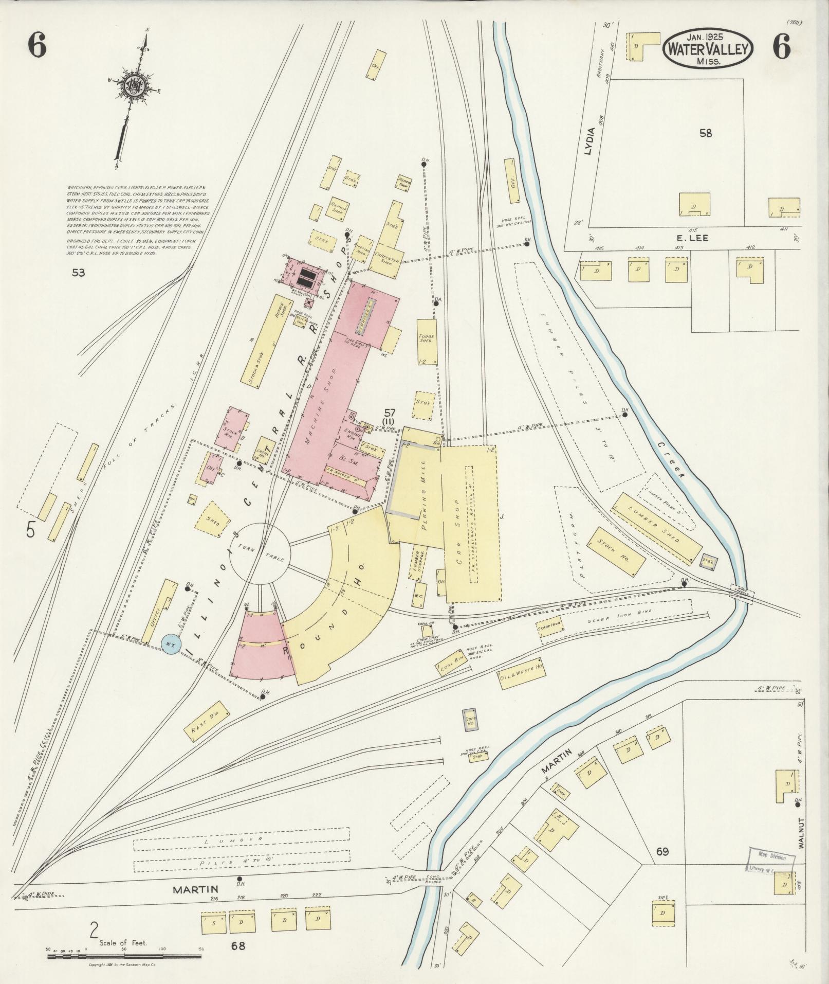 Sanborn Fire Insurance Map from Water Valley, Yalobusha County, Mississippi (1925), Sheet #0006 - Complete Map Set gallery image, historic Sanborn map, vintage wall art, Mississippi Mississippi