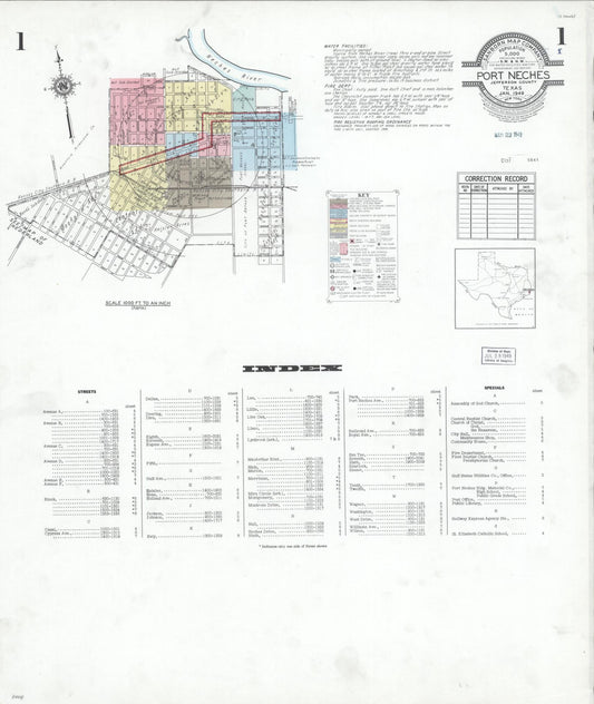 Sanborn Fire Insurance Map from Port Neches, Jefferson County, Texas (1949), Sheet #0001 - Historic Sanborn Fire Insurance Map Print, vintage old map wall art, antique decor, genealogy gift, Texas Texas map