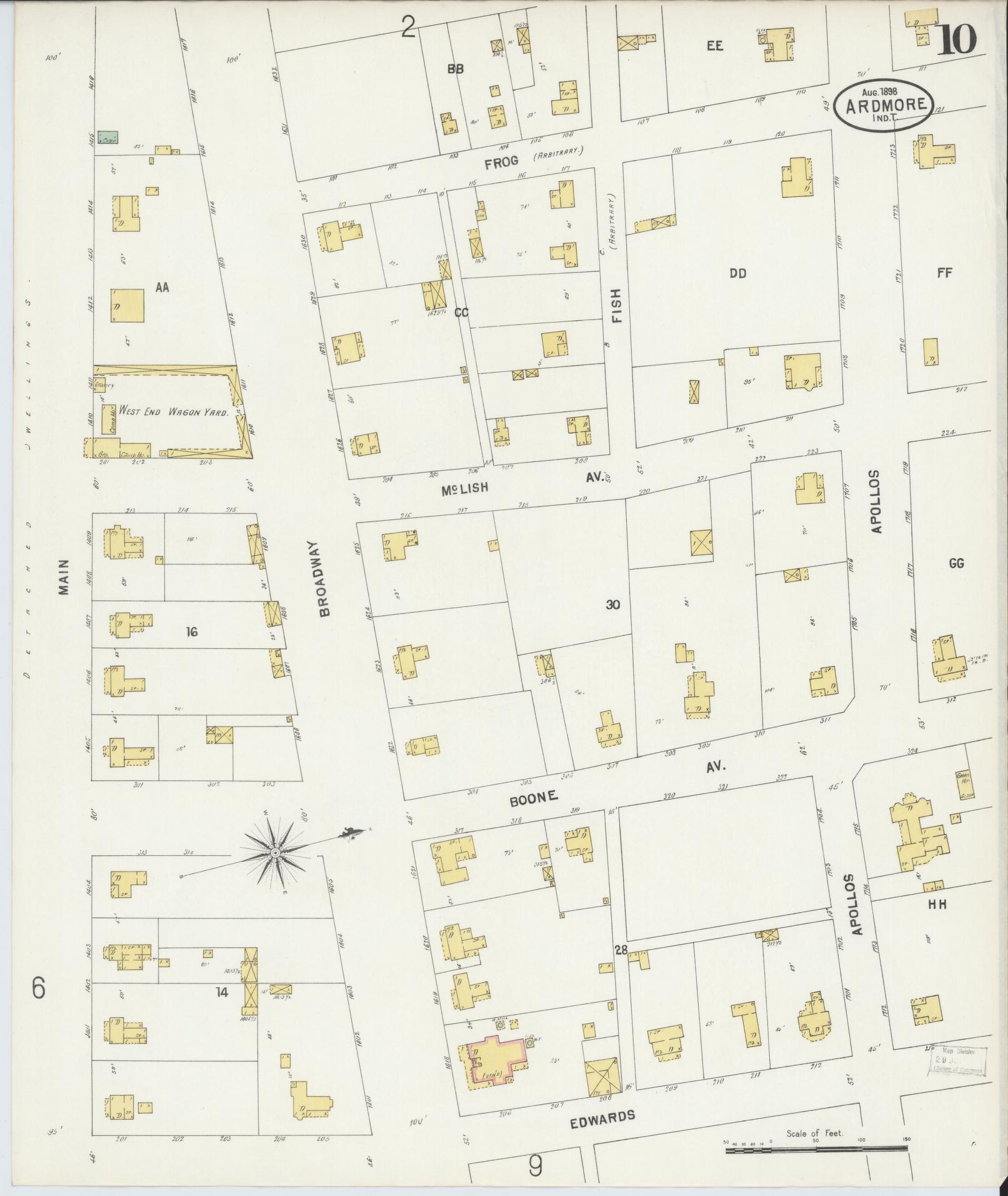 Sanborn Fire Insurance Map from Ardmore, Carter County, Oklahoma (1898), Sheet #0010 - Complete Map Set gallery image, historic Sanborn map, vintage wall art, Oklahoma Oklahoma
