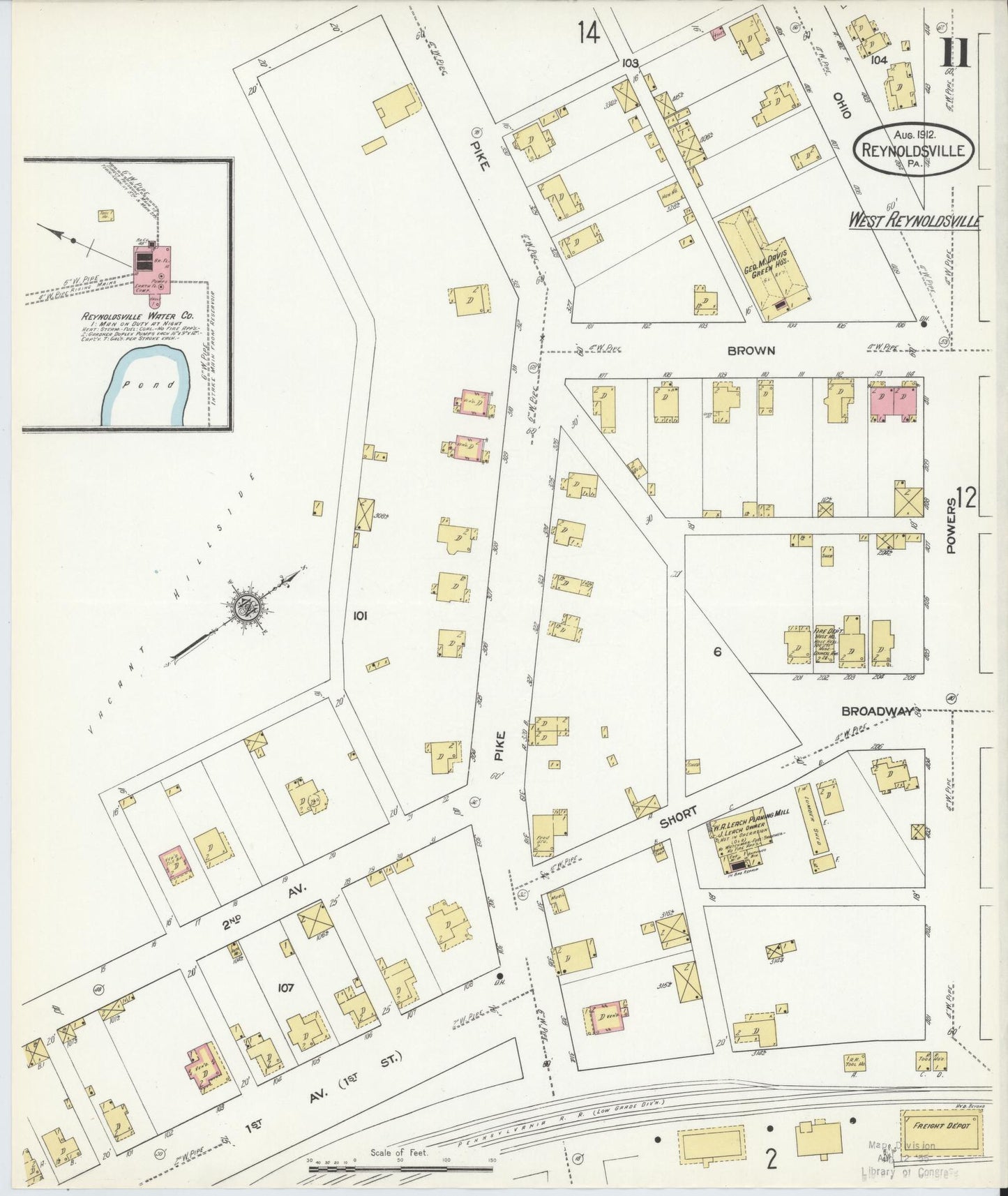 Sanborn Fire Insurance Map from Reynoldsville, Jefferson County, Pennsylvania (1912), Sheet #0011 - Complete Map Set gallery image, historic Sanborn map, vintage wall art, Pennsylvania Pennsylvania