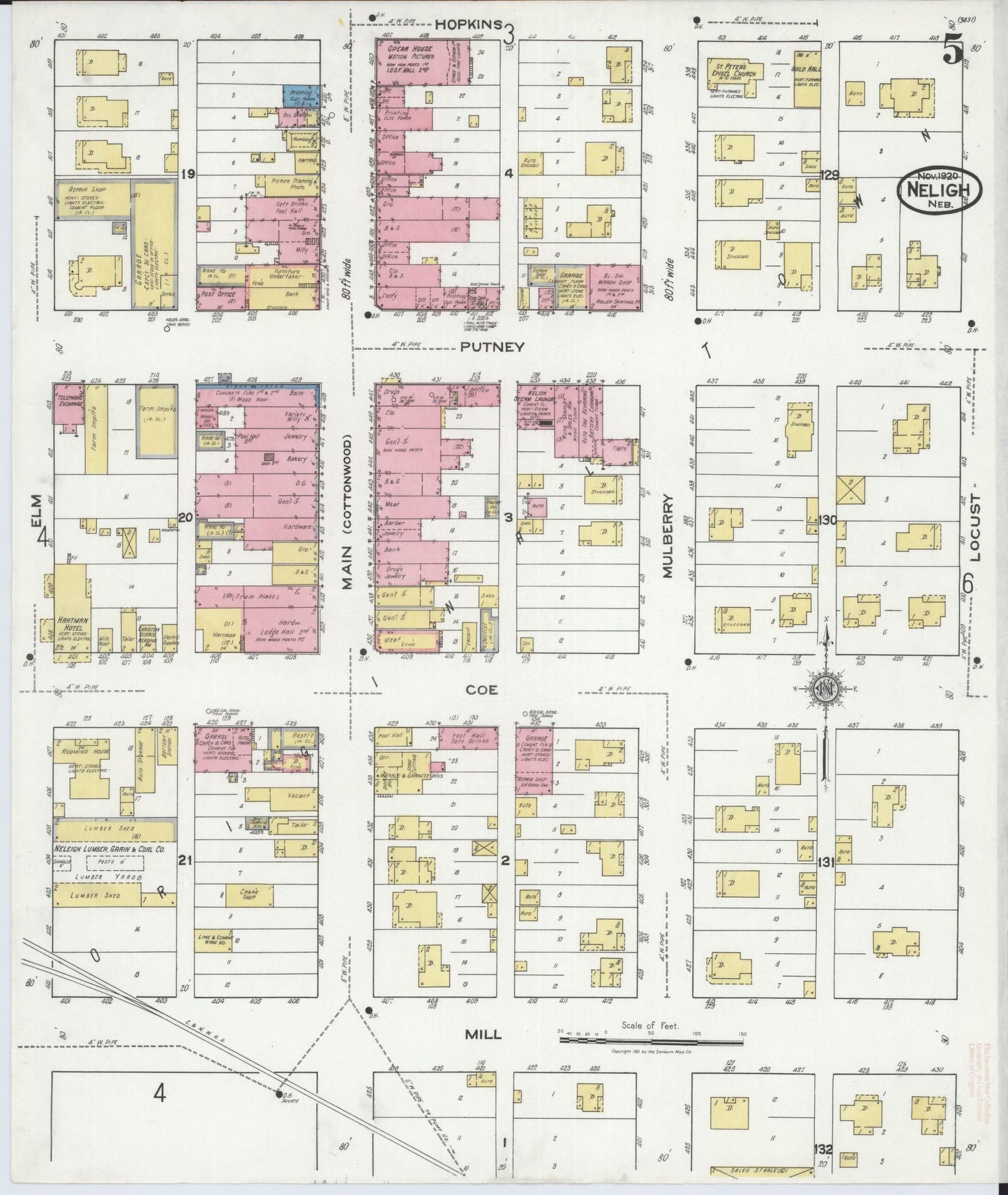 Sanborn Fire Insurance Map from Neligh, Antelope County, Nebraska (1920), Sheet #0005 - Complete Map Set gallery image, historic Sanborn map, vintage wall art, Nebraska Nebraska