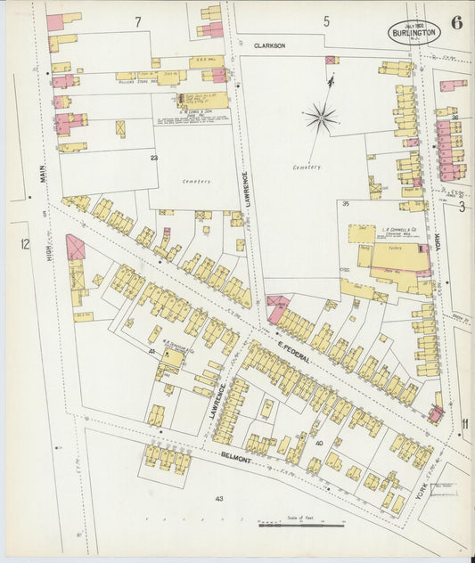 Sanborn Fire Insurance Map from Burlington, Burlington County, New Jersey (1902), Sheet #0006 - Historic Sanborn Fire Insurance Map Print, vintage old map wall art, antique decor, genealogy gift, New Jersey New Jersey map