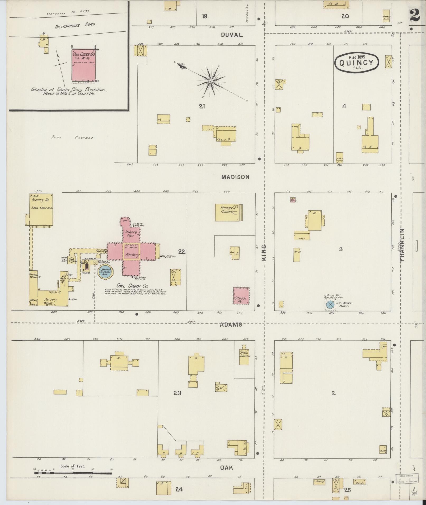 Sanborn Fire Insurance Map from Quincy, Gadsden County, Florida (1895), Sheet #0002 - Historic Sanborn Fire Insurance Map Print, vintage old map wall art, antique decor, genealogy gift, Florida Florida map