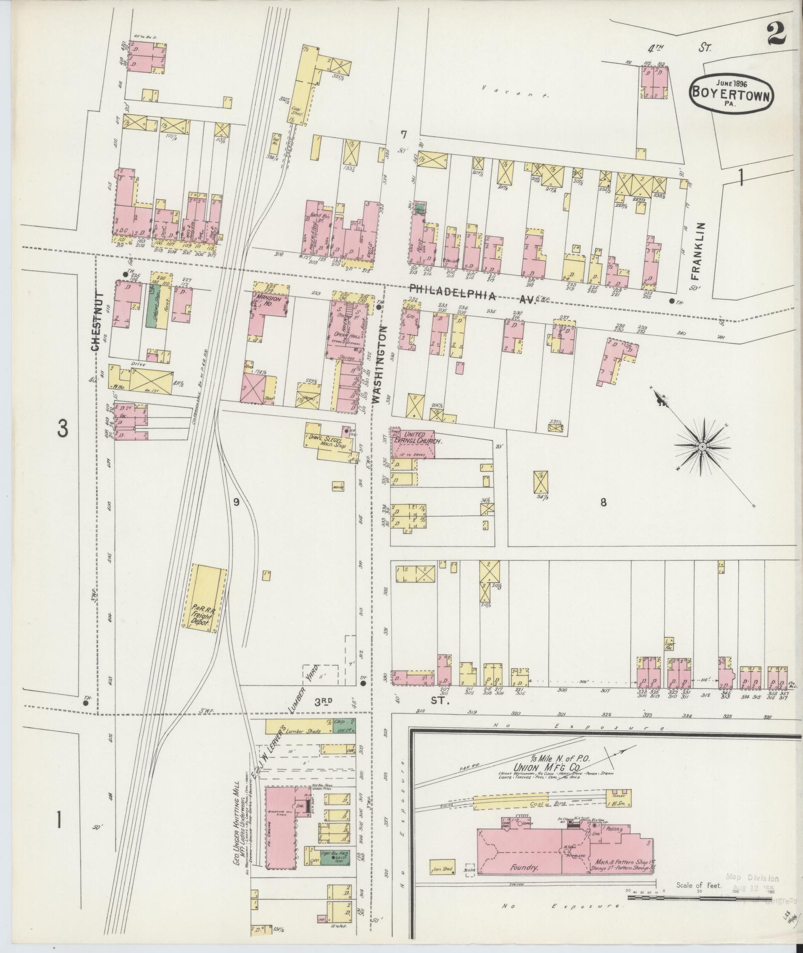 Sanborn Fire Insurance Map from Boyertown, Berks County, Pennsylvania (1896), Sheet #0002 - Historic Sanborn Fire Insurance Map Print, vintage old map wall art, antique decor, genealogy gift, Pennsylvania Pennsylvania map
