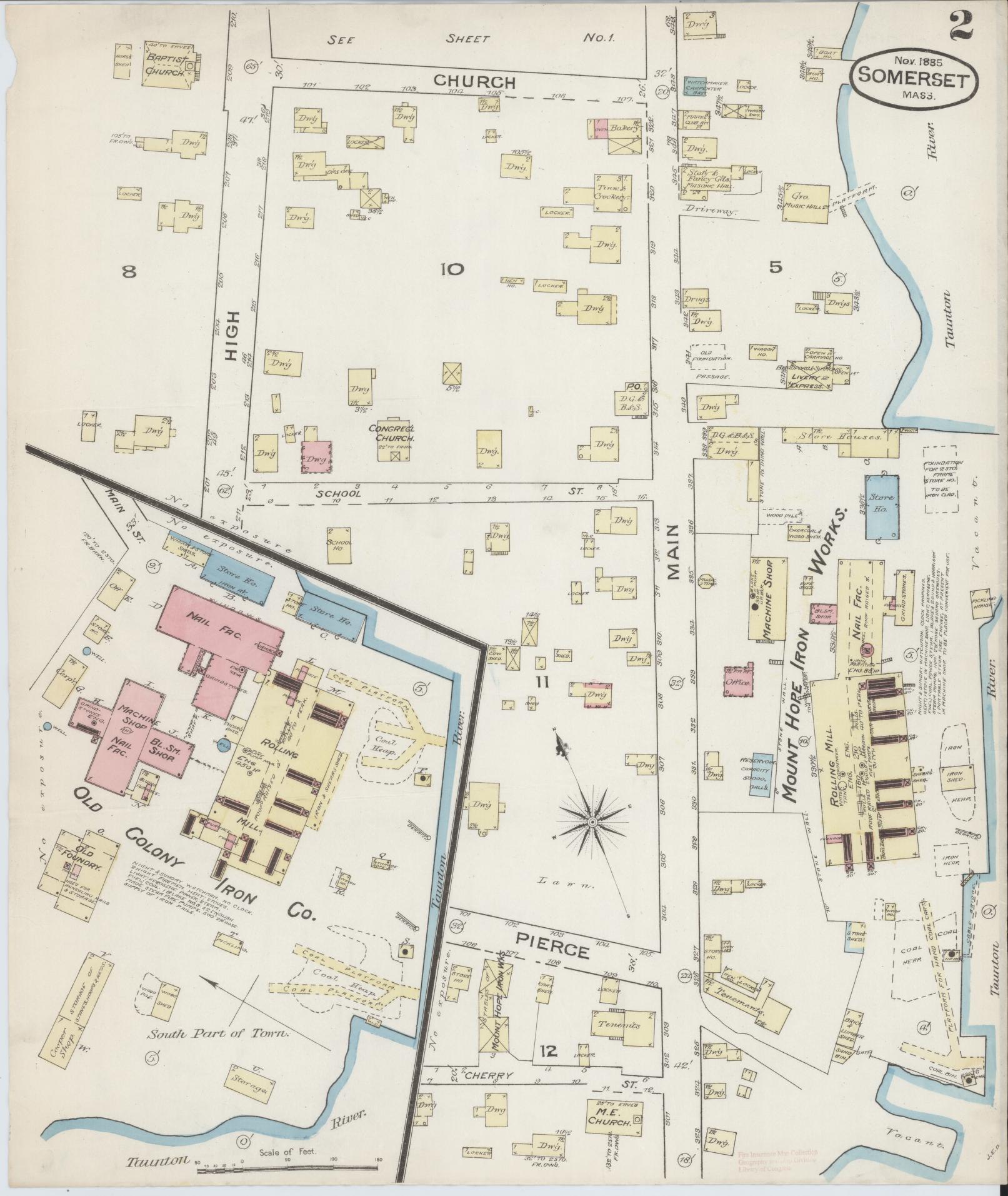 Sanborn Fire Insurance Map from Somerset, Bristol County, Massachusetts (1885), Sheet #0002 - Complete Map Set gallery image, historic Sanborn map, vintage wall art, Massachusetts Massachusetts