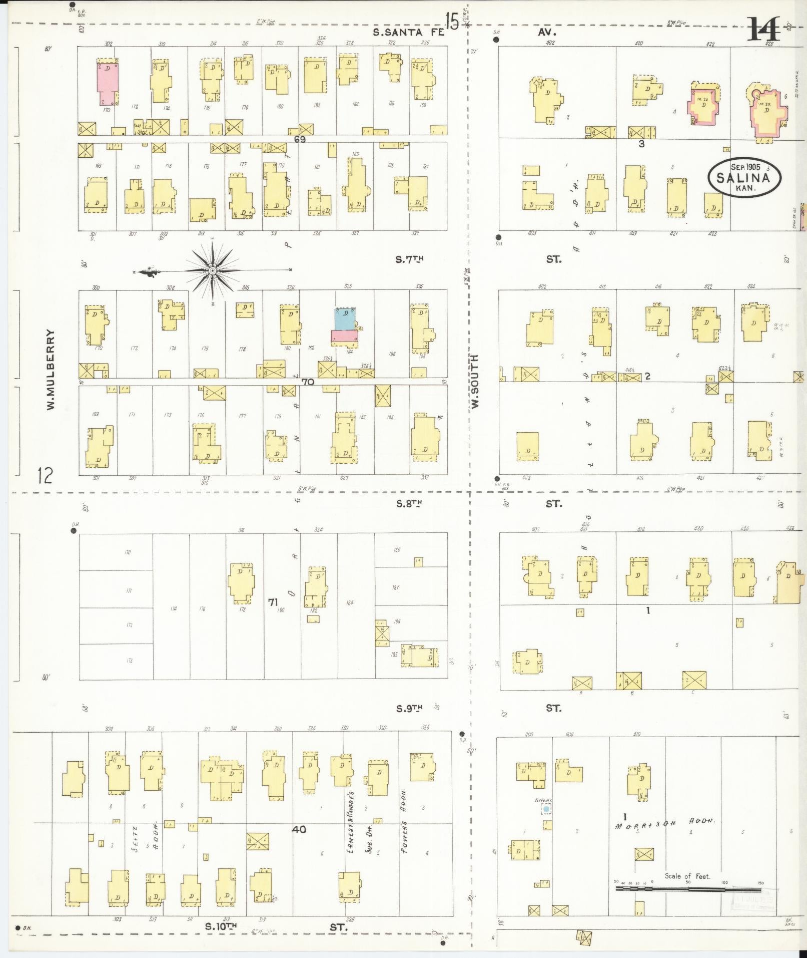 Sanborn Fire Insurance Map from Salina, Saline County, Kansas (1905), Sheet #0014 - Historic Sanborn Fire Insurance Map Print, vintage old map wall art, antique decor, genealogy gift, Kansas Kansas map