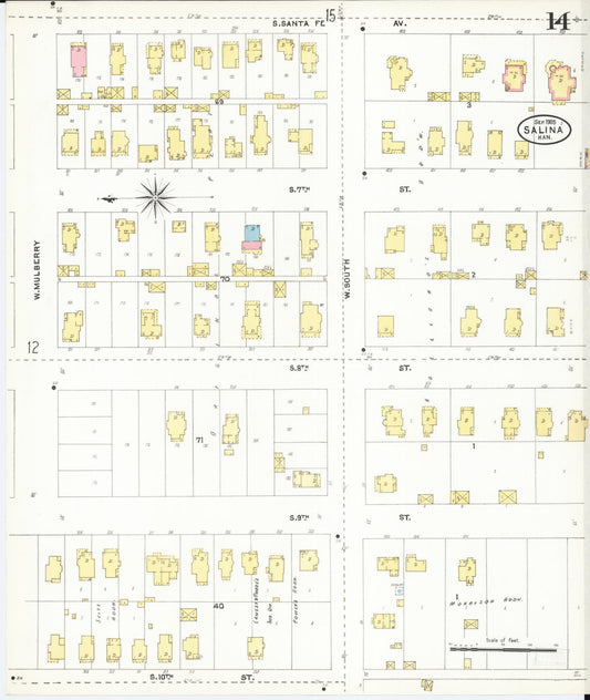 Sanborn Fire Insurance Map from Salina, Saline County, Kansas (1905), Sheet #0014 - Historic Sanborn Fire Insurance Map Print, vintage old map wall art, antique decor, genealogy gift, Kansas Kansas map
