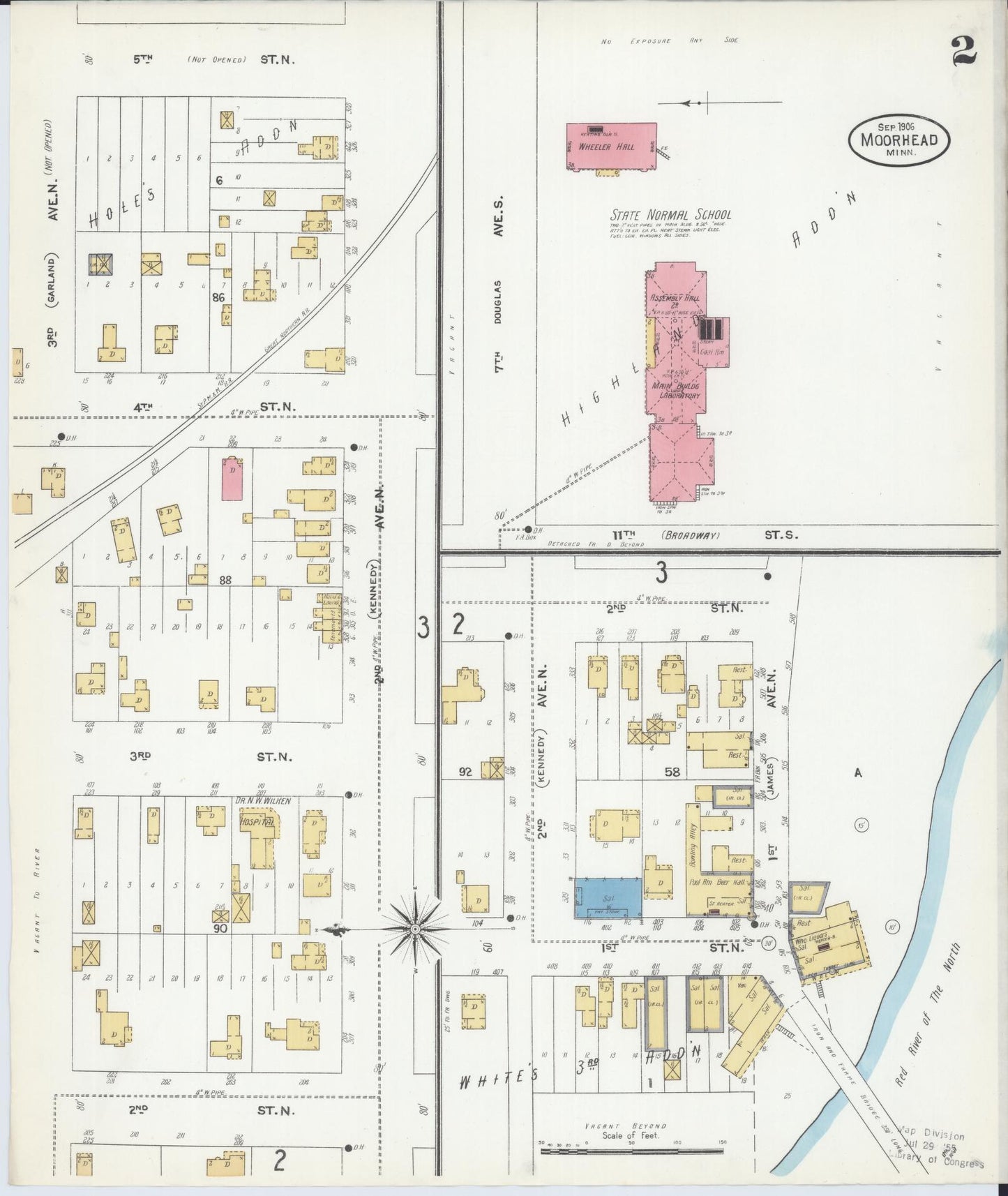 Sanborn Fire Insurance Map from Moorhead, Clay County, Minnesota (1906), Sheet #0002 - Complete Map Set gallery image, historic Sanborn map, vintage wall art, Minnesota Minnesota